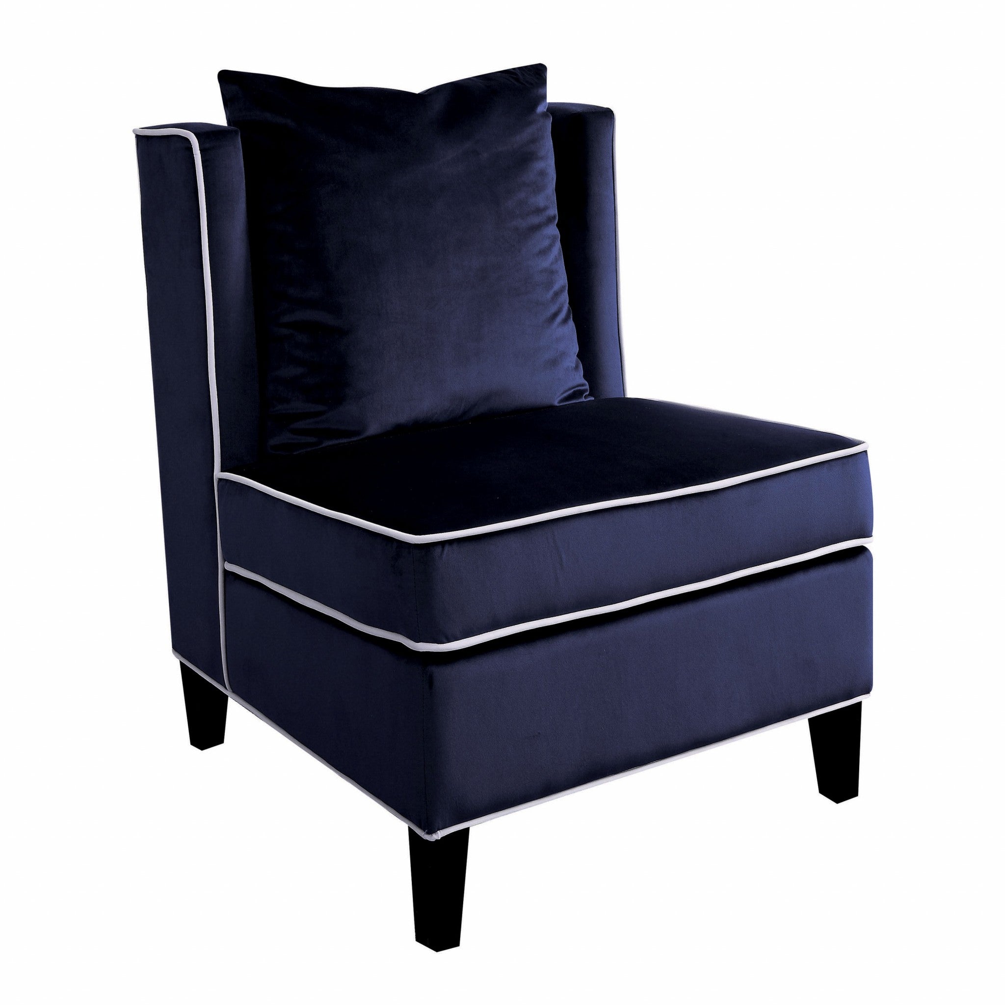 29" Dark Blue And Black Velvet Slipper Chair