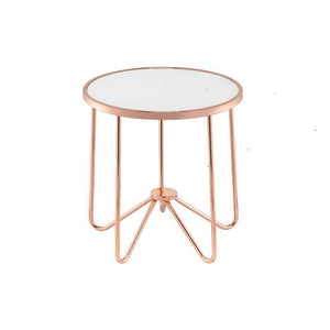 22" Rose Gold And Clear Glass Round End Table