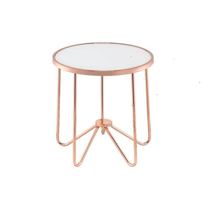 22" Rose Gold And Clear Glass Round End Table