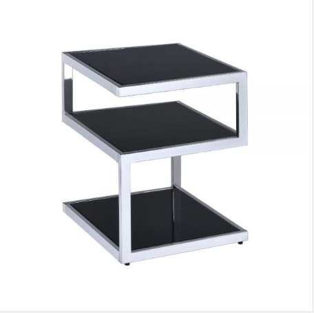 Black Glass And Chrome 3 Tier Shelves End Table - 99fab 