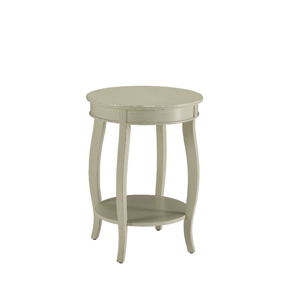 24" White Solid Wood Round End Table With Shelf