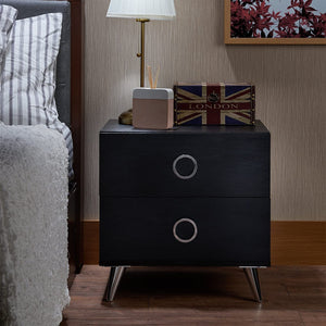 20" Black Two Drawers Chrome Nightstand