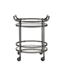 27" X 19" X 34" Clear Glass And Black Nickel Serving Cart