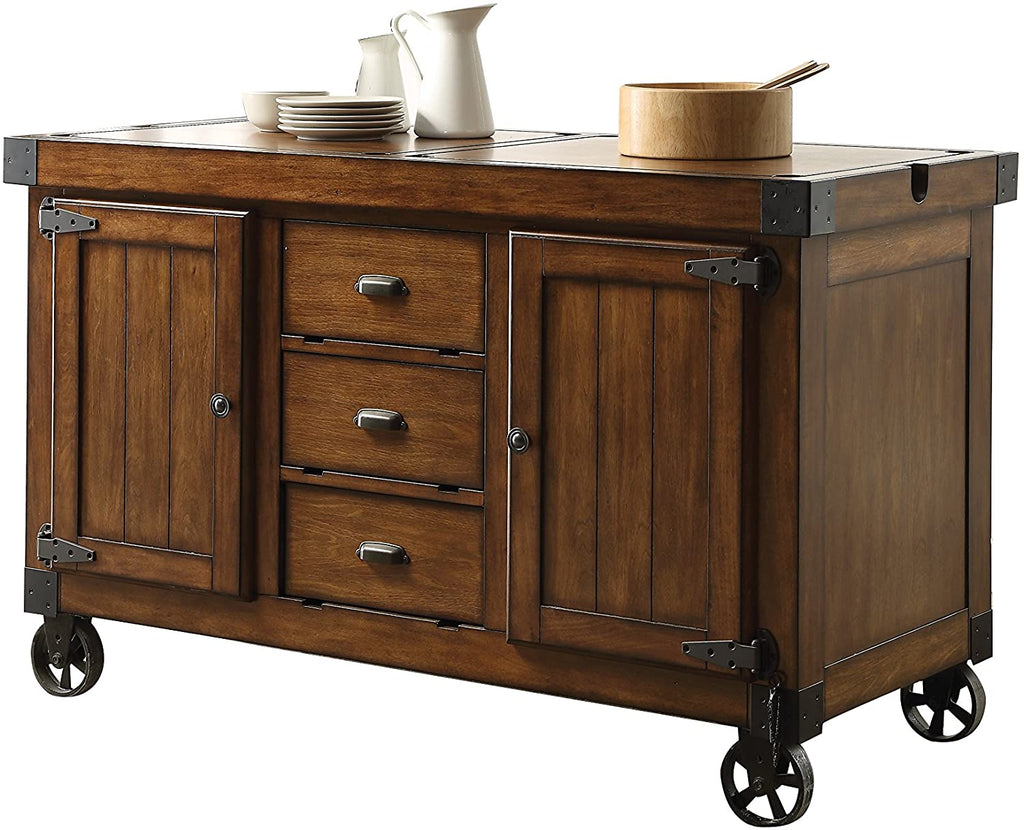 Rustic Farmhouse Warm Tobacco Rolling Kitchen Cart - 99fab 