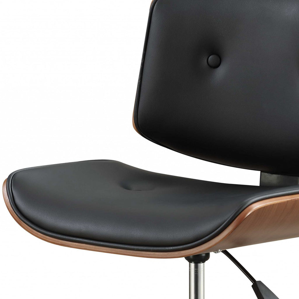 Black Faux Leather Tufted Seat Swivel Adjustable Task Chair Leather Back Steel Frame - 99fab 