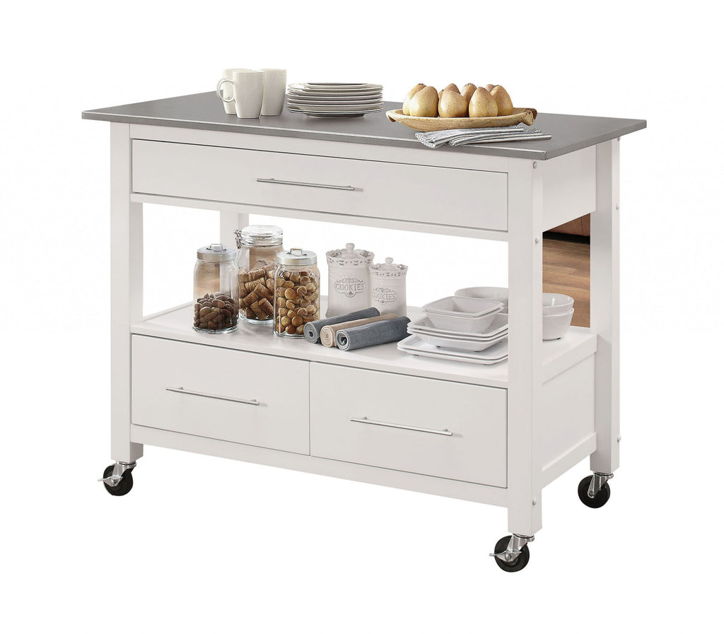 White And Stainless Rolling Kitchen Island Or Bar Cart - 99fab 