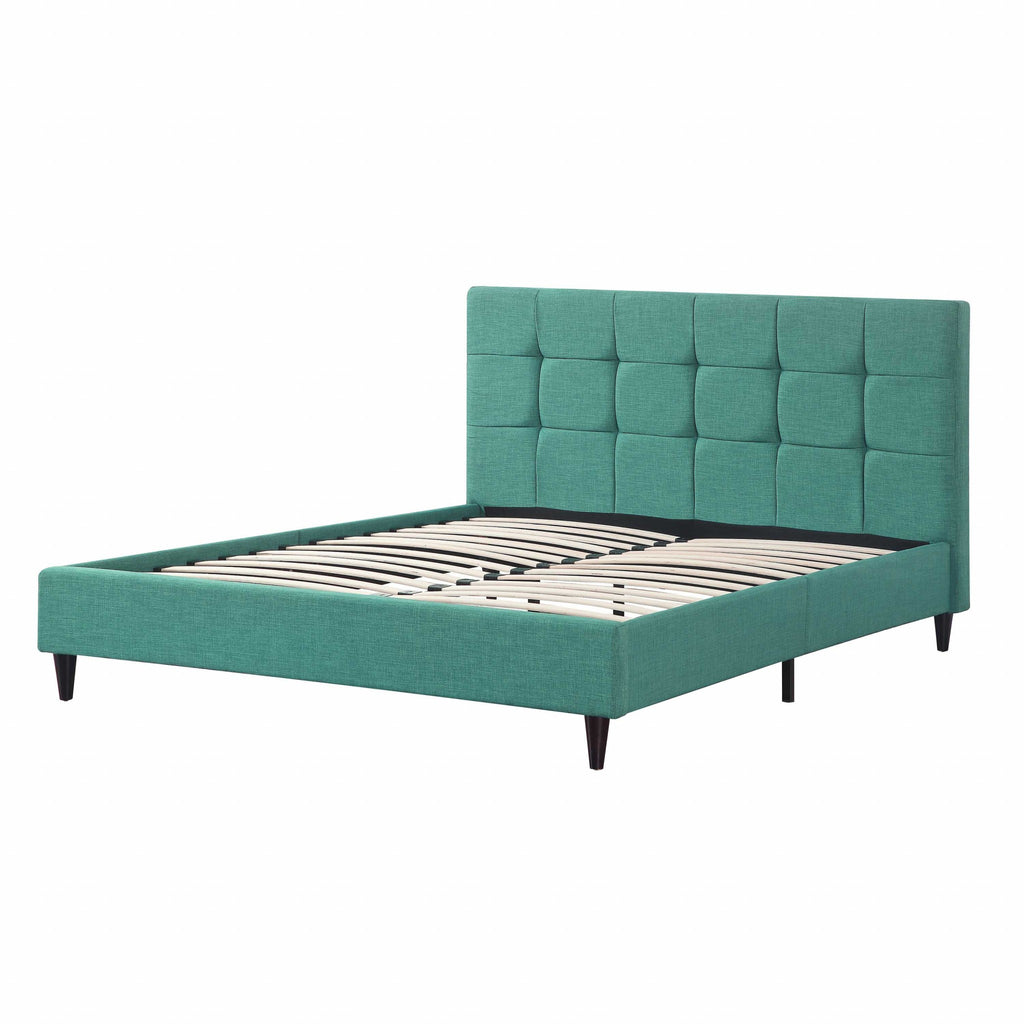 Eastern King Blue Modern Upholstered Square Stitched Platform Bed - 99fab 