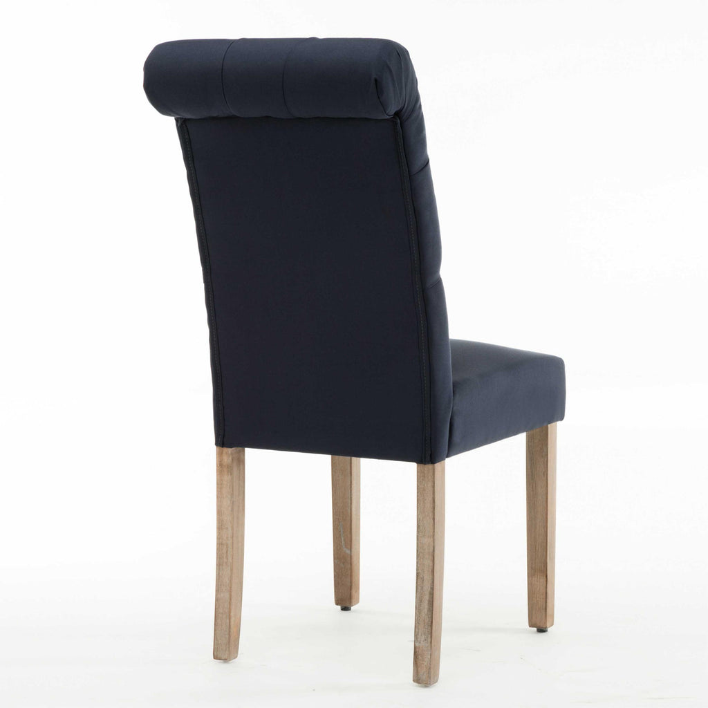 Blue Roll Top Tufted Linen Fabric Modern Dining Chair In A Set Of 2 - 99fab 