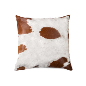 18" X 18" X 5" White And Brown Cowhide  Pillow