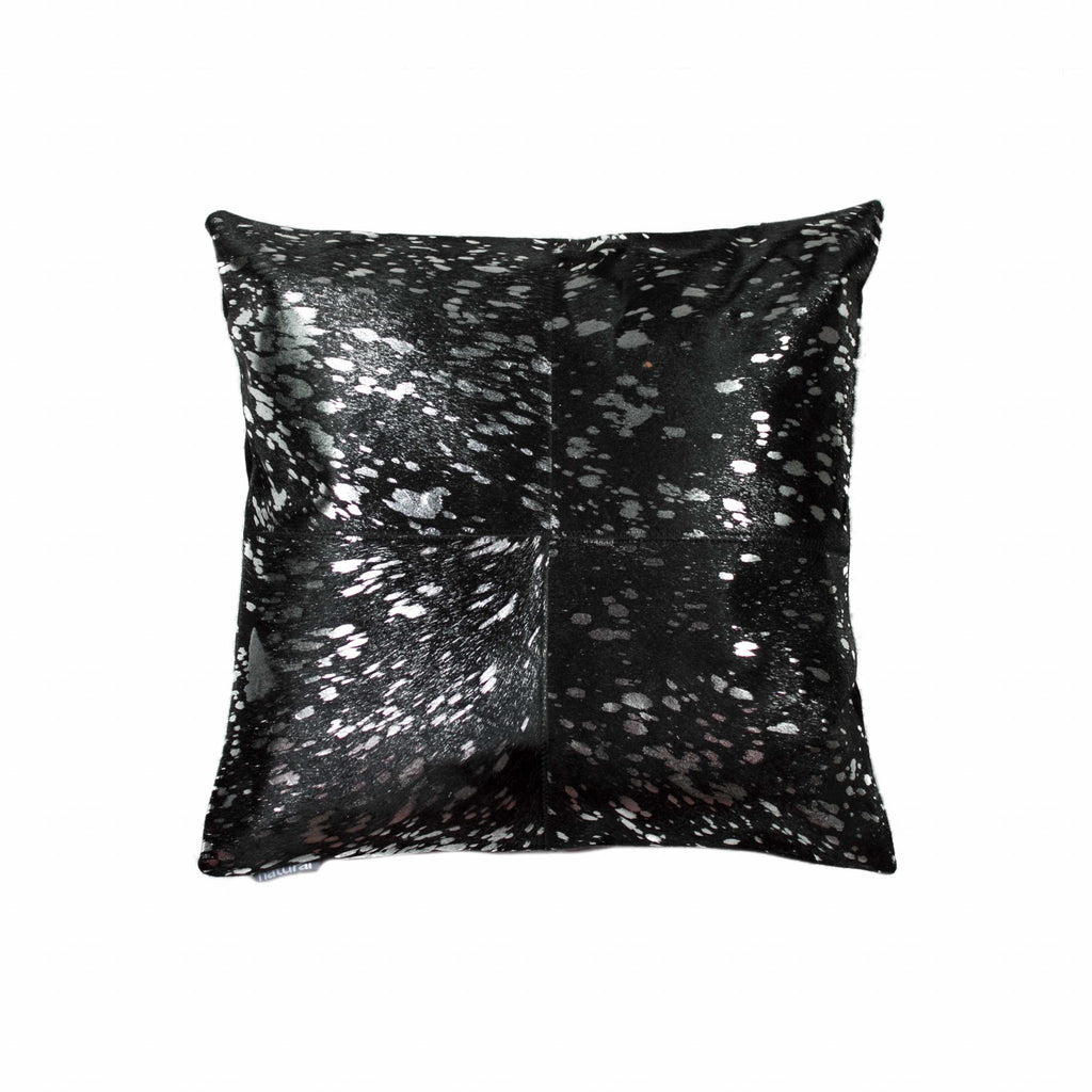 18 X 18 Black And Silver Cowhide Throw Pillow - 99fab 