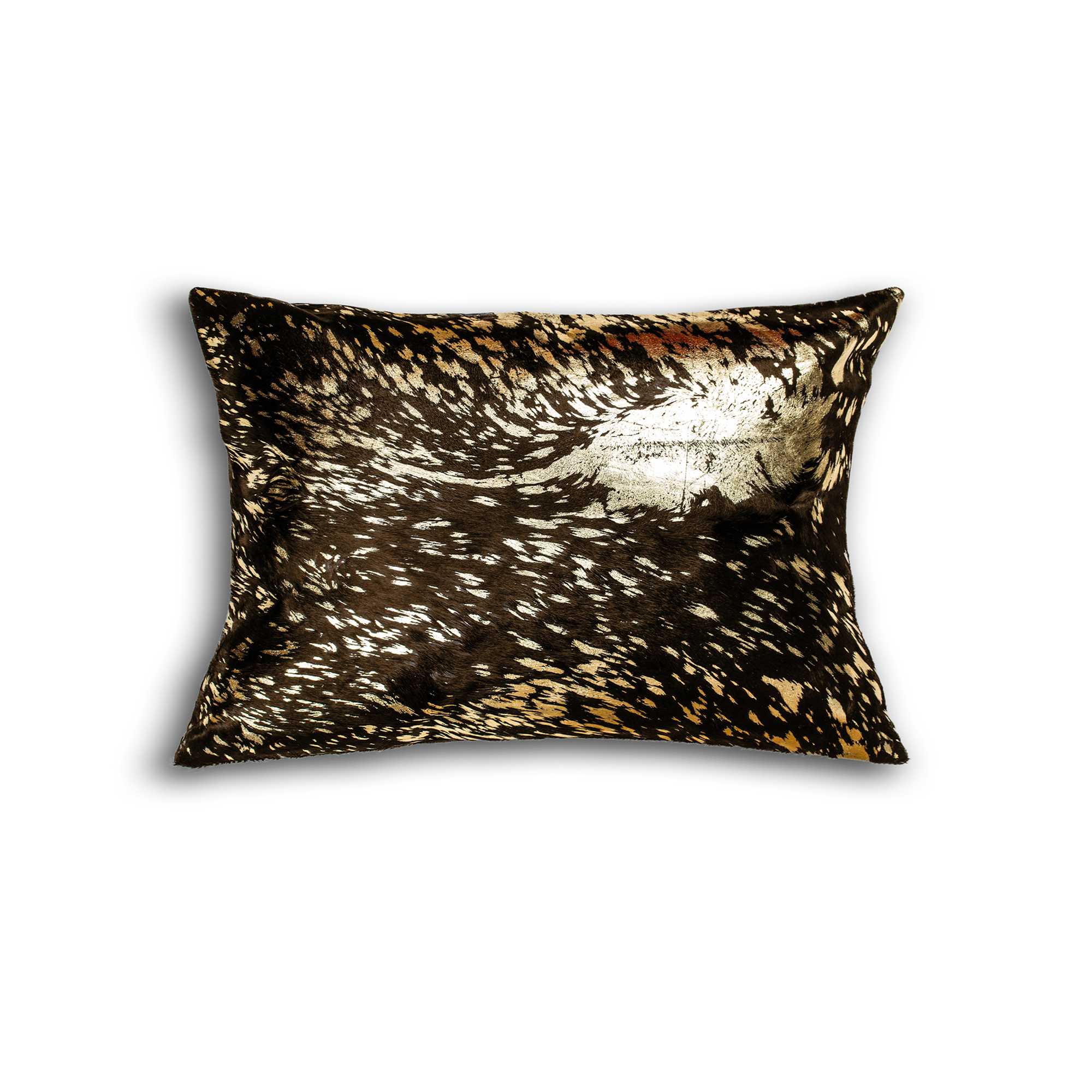 12" X 20" X 5" Chocolate And Gold Cowhide  Pillow