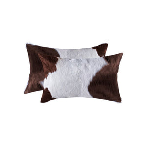 12" X 20" X 5" White And Brown Cowhide  Pillow 2 Pack