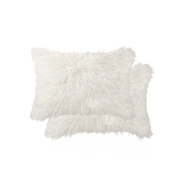 Off White Faux Fur Solid Color Throw Pillow