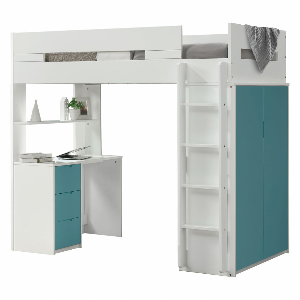 White And Teal Twin Loft Bed And Desk - 99fab 