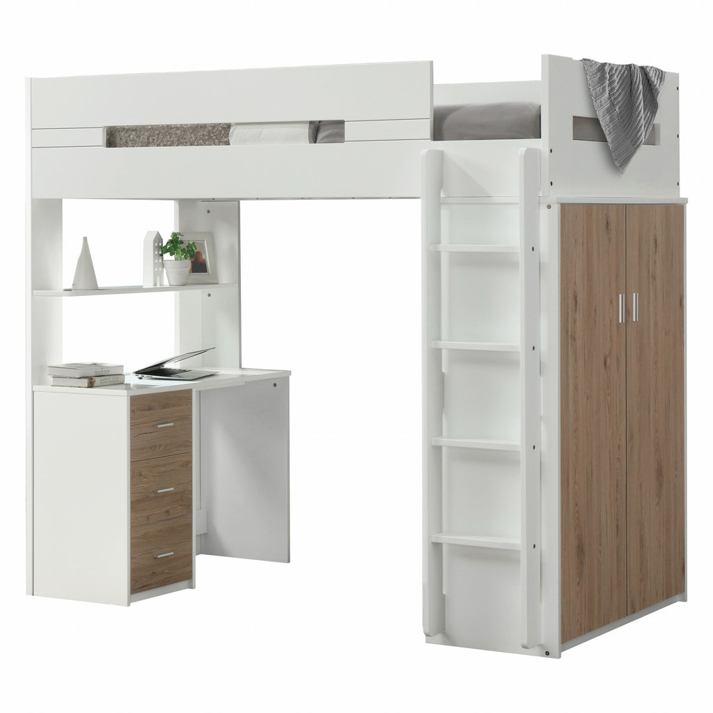 White And Natural Twin Loft Bed And Desk - 99fab 