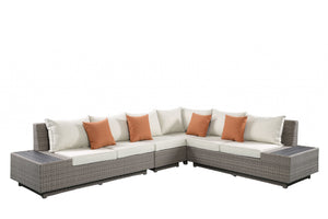 Ivory Polyester Blend Modular L Shaped Three Piece Corner Sectional