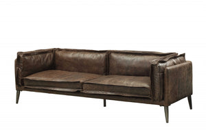 94" X 34" X 30" Distressed Chocolate Top Grain Leather Sofa