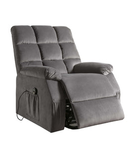 34" X 37" X 41" Gray Velvet Recliner With Power Lift And Massage