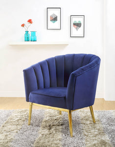 32" Blue And Copper Velvet Tufted Barrel Chair