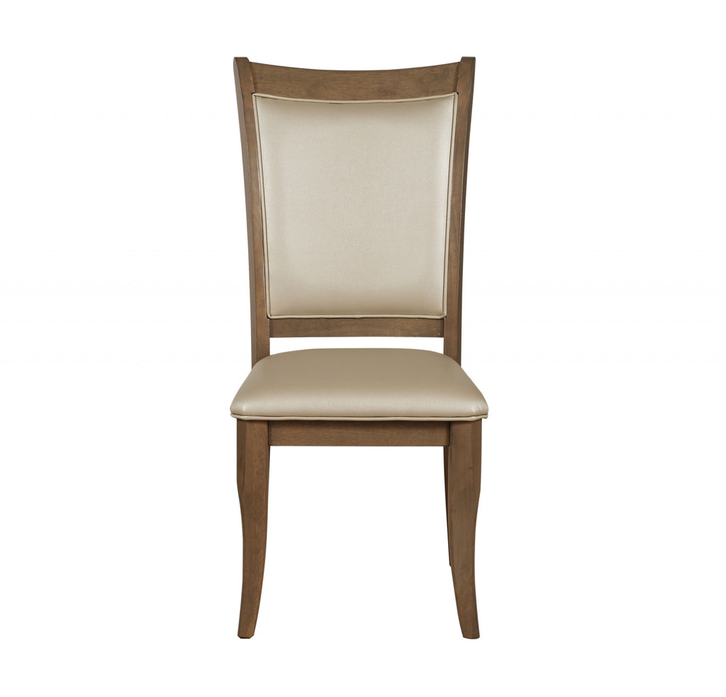 Set Of Two Beige Upholstered Faux Leather Dining Chairs - 99fab 