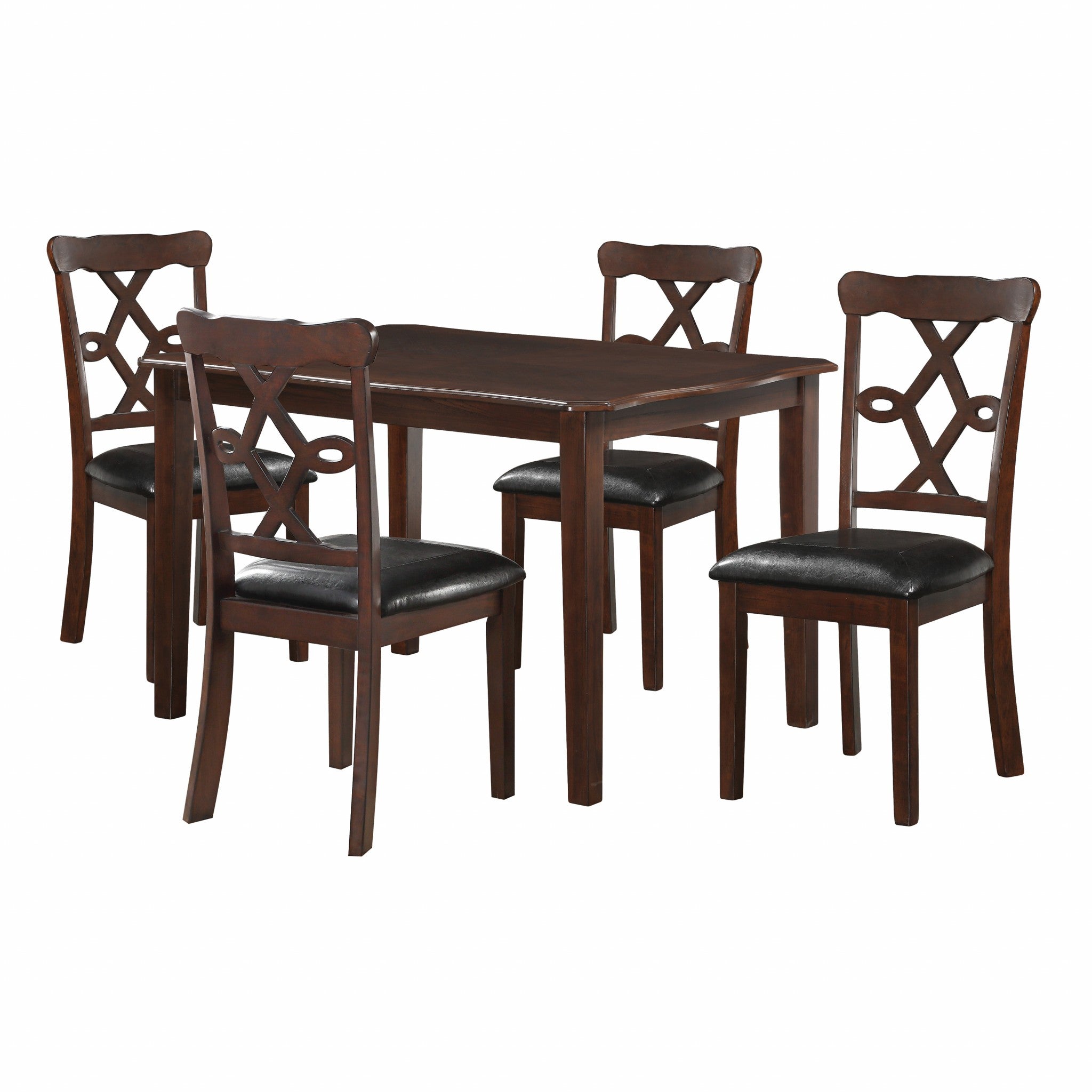 47" X 36" 5Pc Black Leatherette And Espresso Dining Set