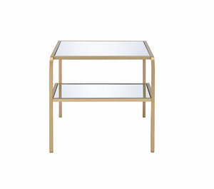 23" Gold And Clear Glass End Table With Two Shelves