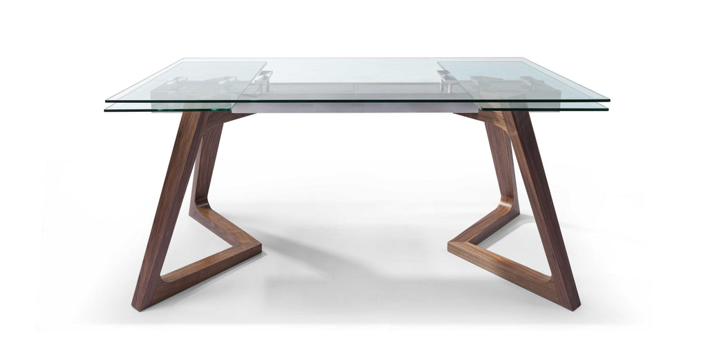 63 X 35 X 30 Walnut Glass Stainless Steel Extendable Dining Table - 99fab 