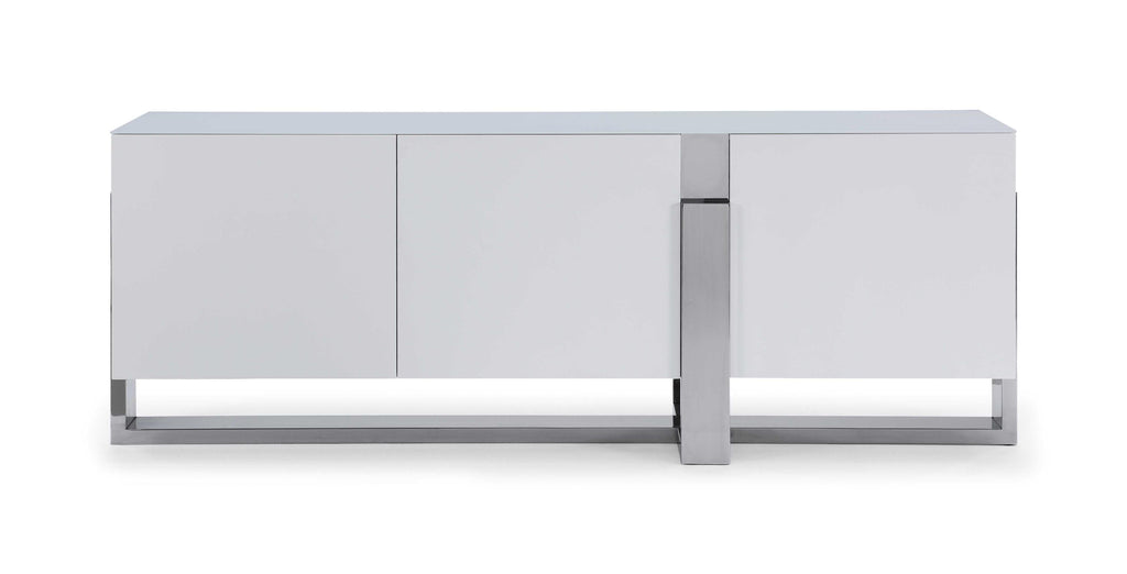 91 X 18 X 32 White Glass Steel Buffet - 99fab 