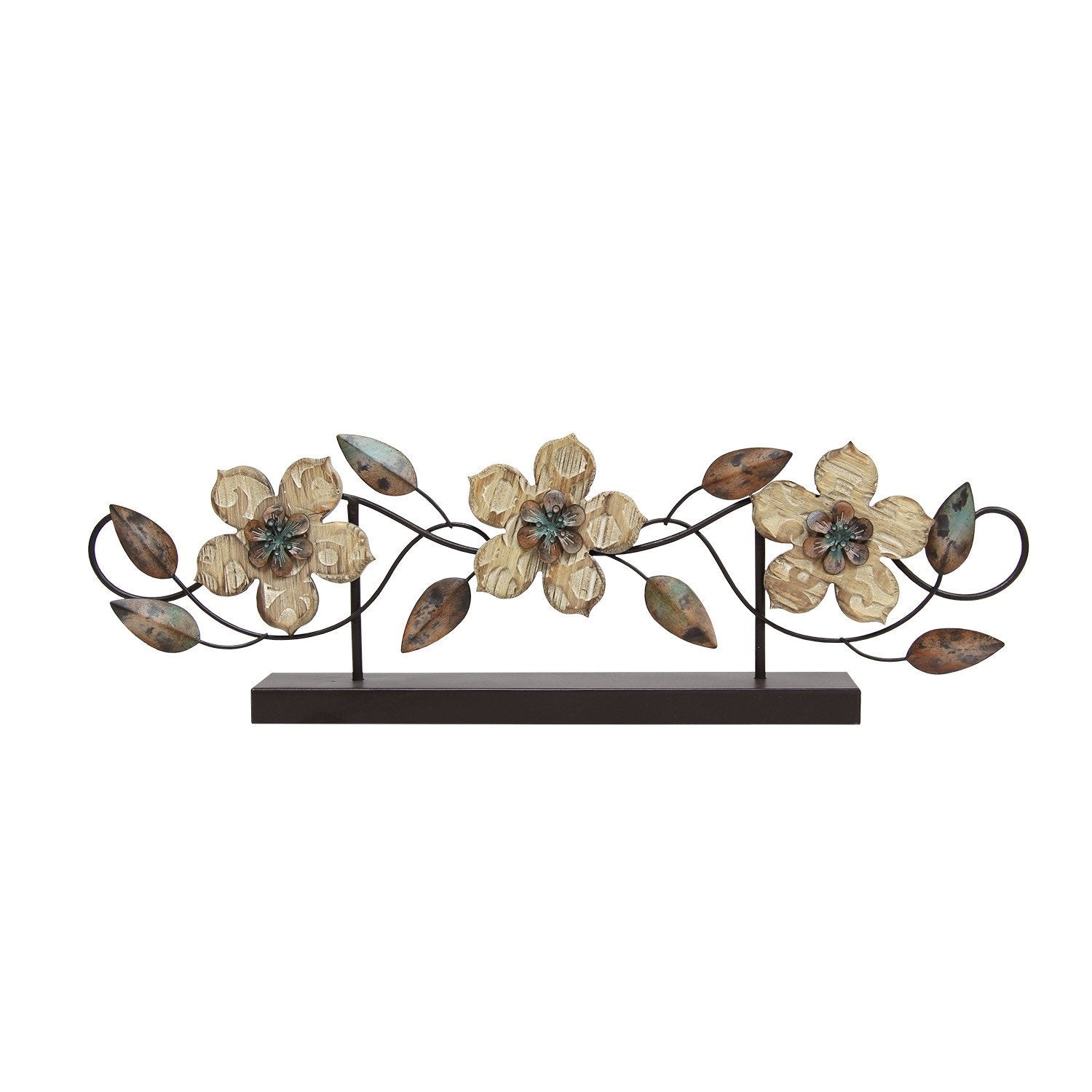 Stamped Wood And Metal Flower Table Top