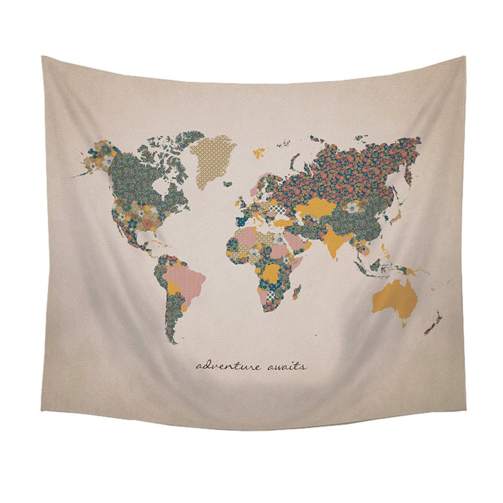 Adventure Awaits World Map Wall Hanging Tapestry - 99fab 