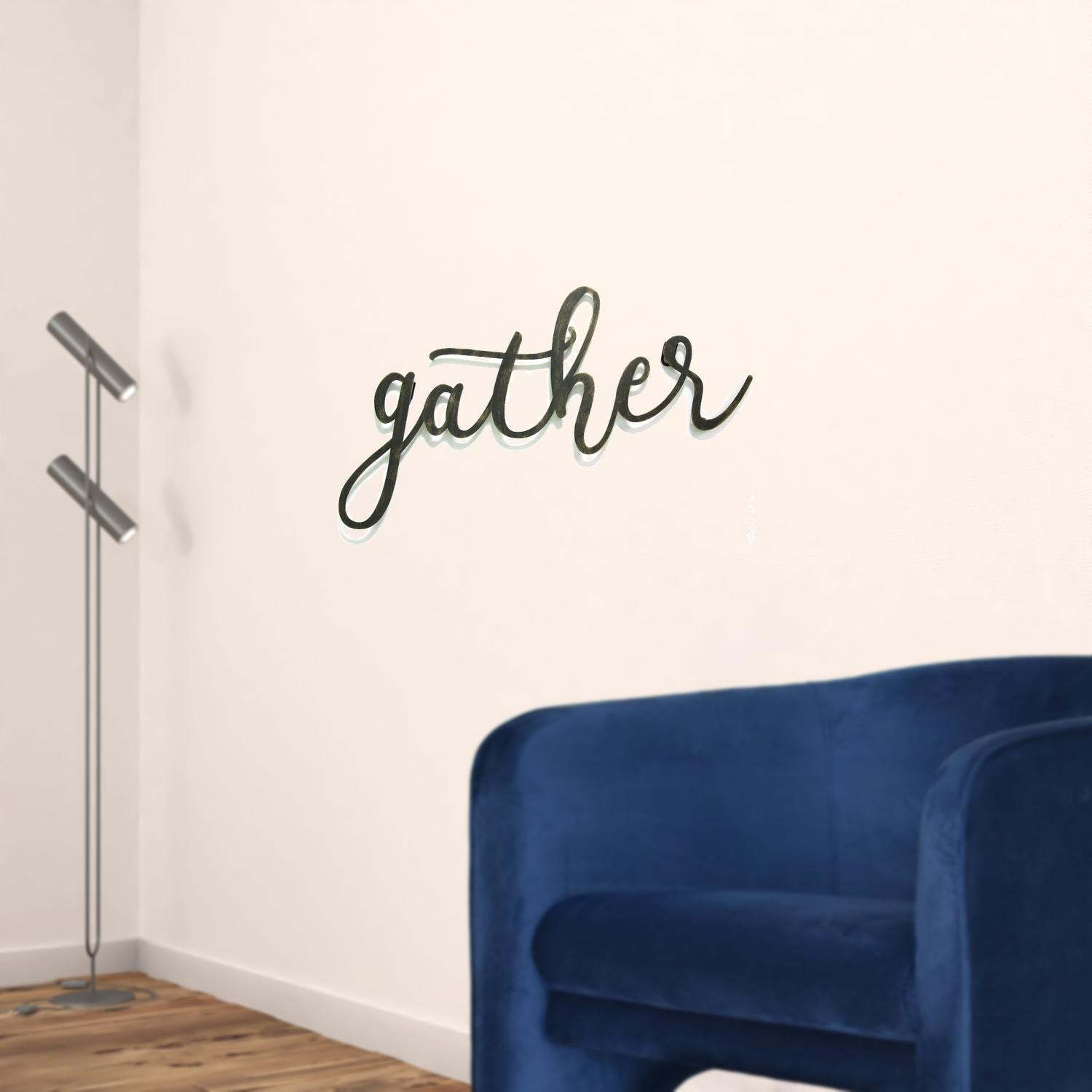 Black Gather Metal Script Wall Decor