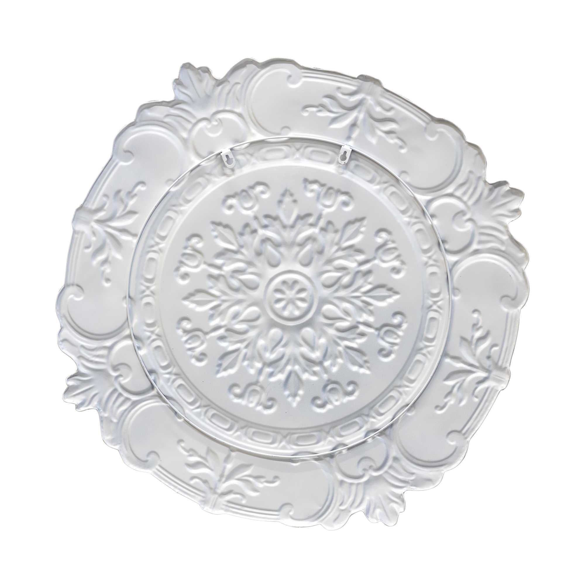 Distressed White European Medallion Metal Wall Decor