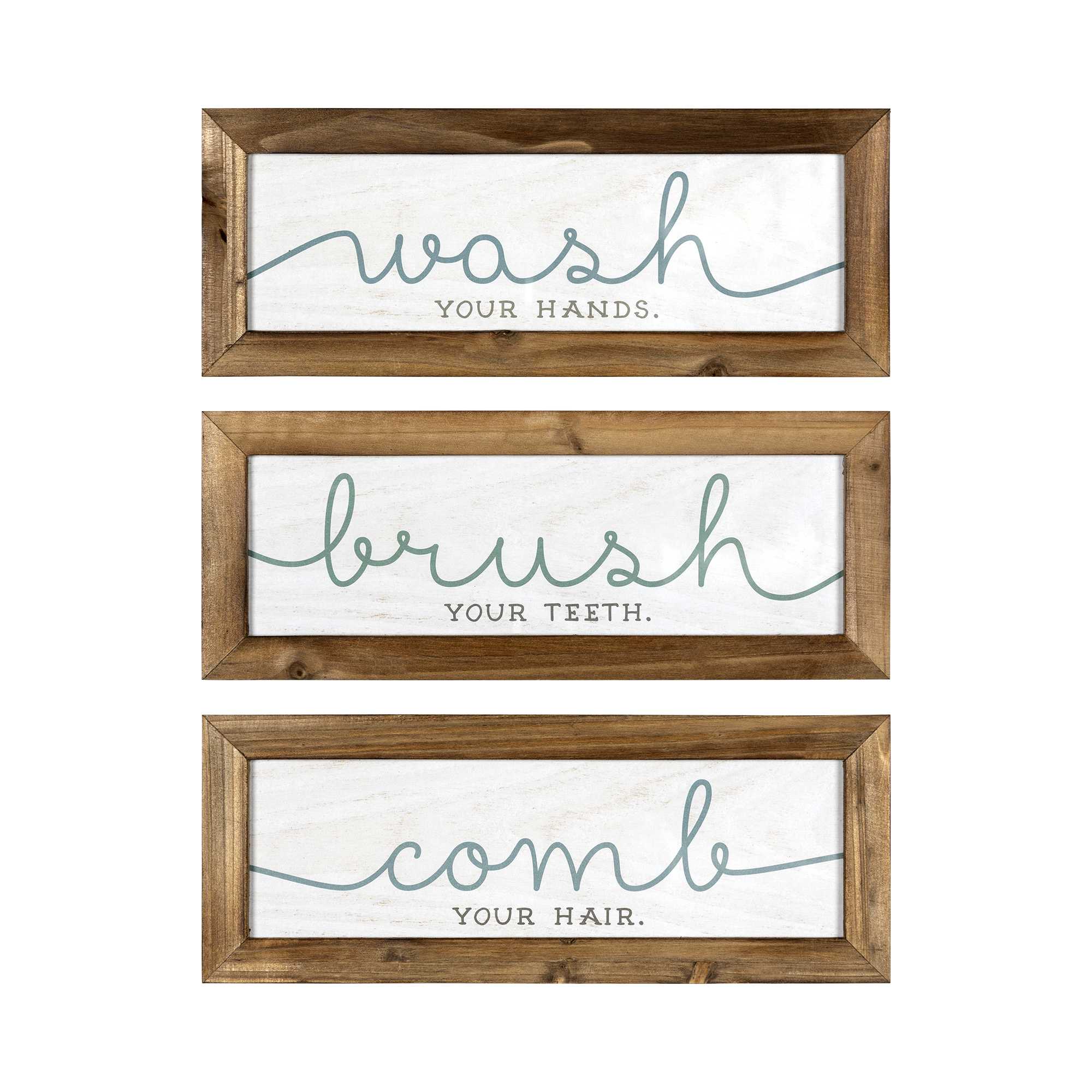 Rustic Set Of 3 Grooming Instructions Bathroom Wall Art