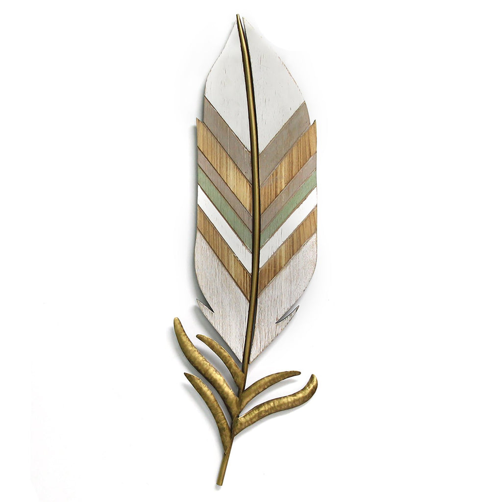 Distressed Boho Feather Metal And Wood Wall Decor - 99fab 