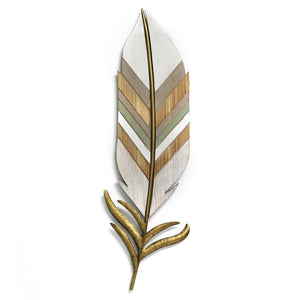 Distressed Boho Feather Metal And Wood Wall Decor