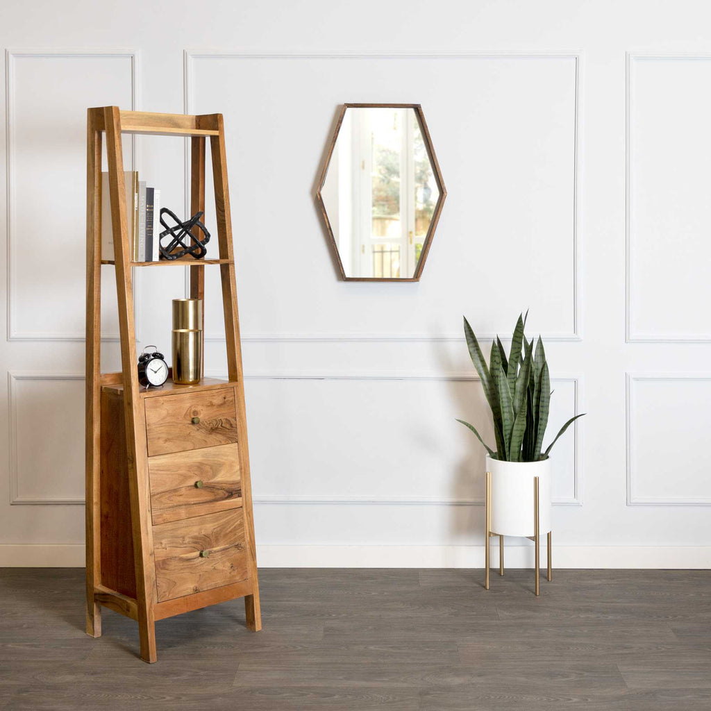 Dark Wood Hexagonal Frame Wall Mirror - 99fab 