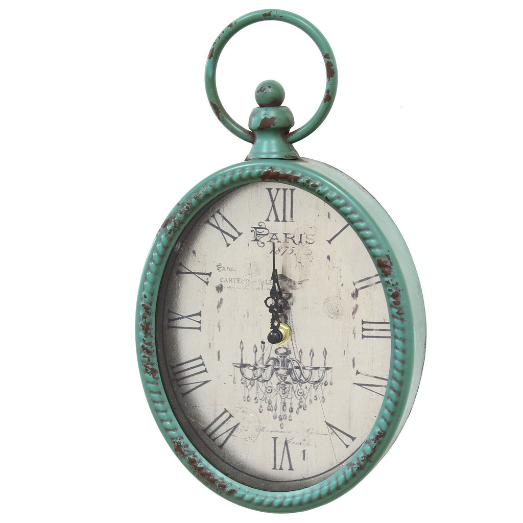 11.5 Teal Oval Vintage Look Metal Wall Clock - 99fab 