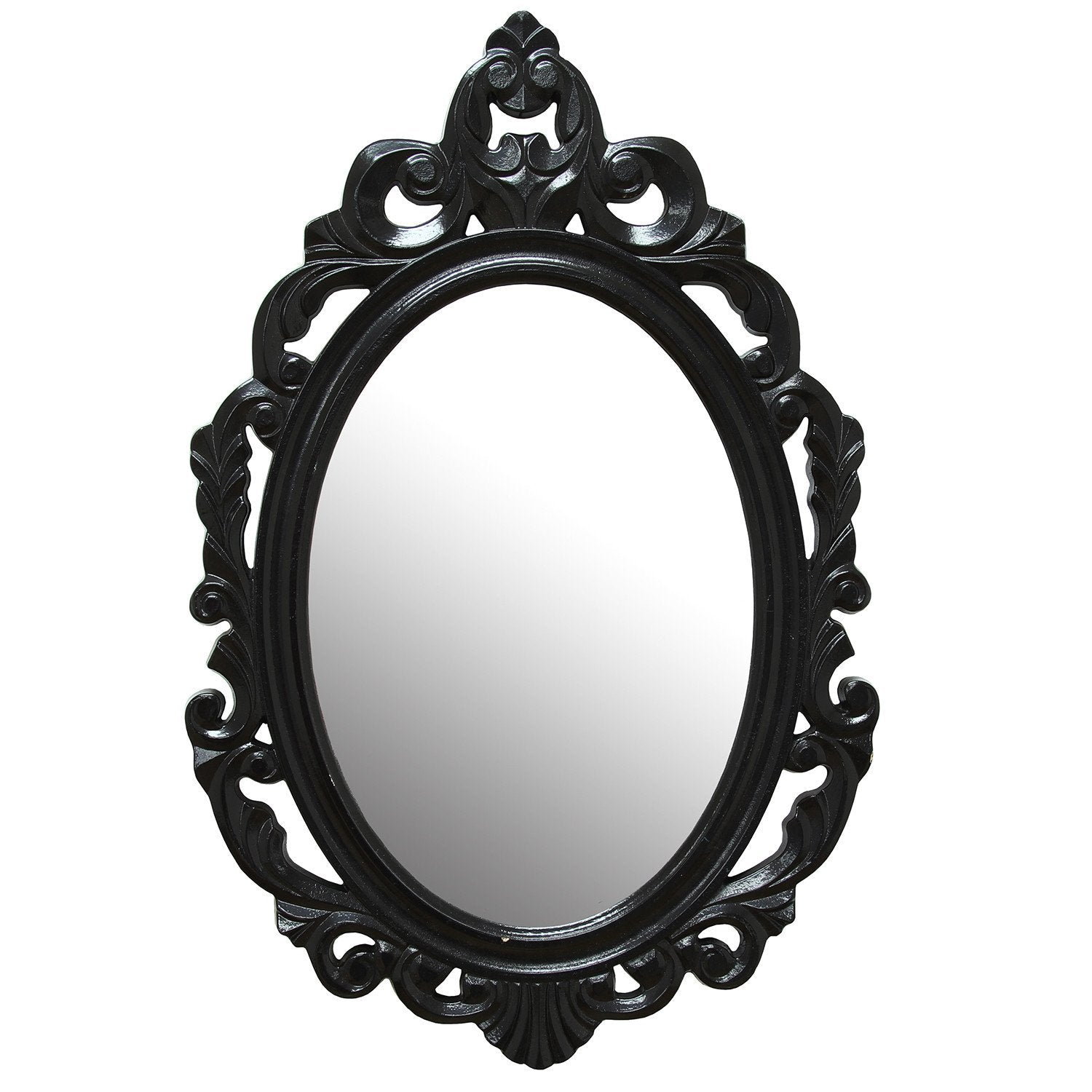 Glossy Black Oval Glass Wall Mirror