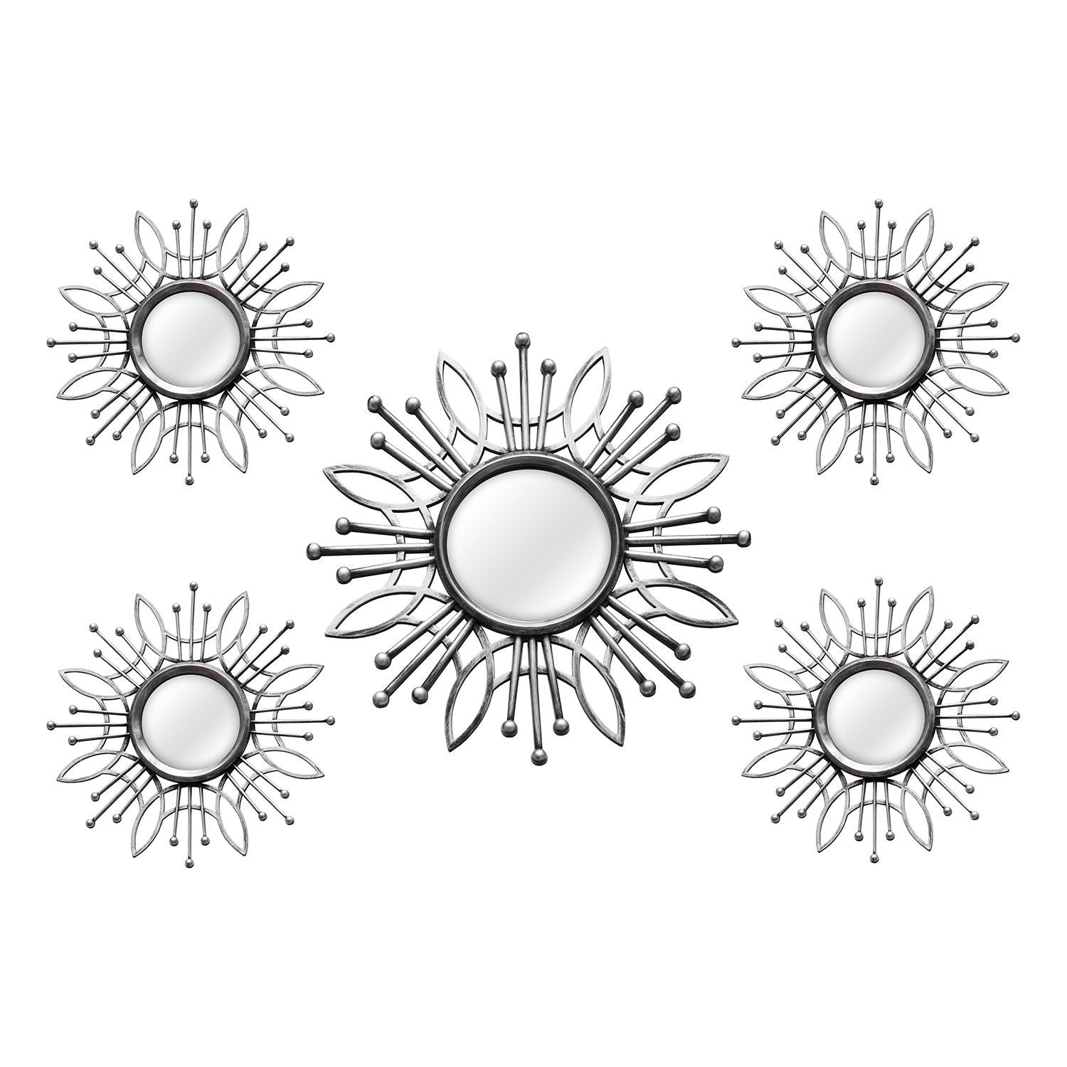 15.5 Round Silver Burst Metal Framed Wall Mirror