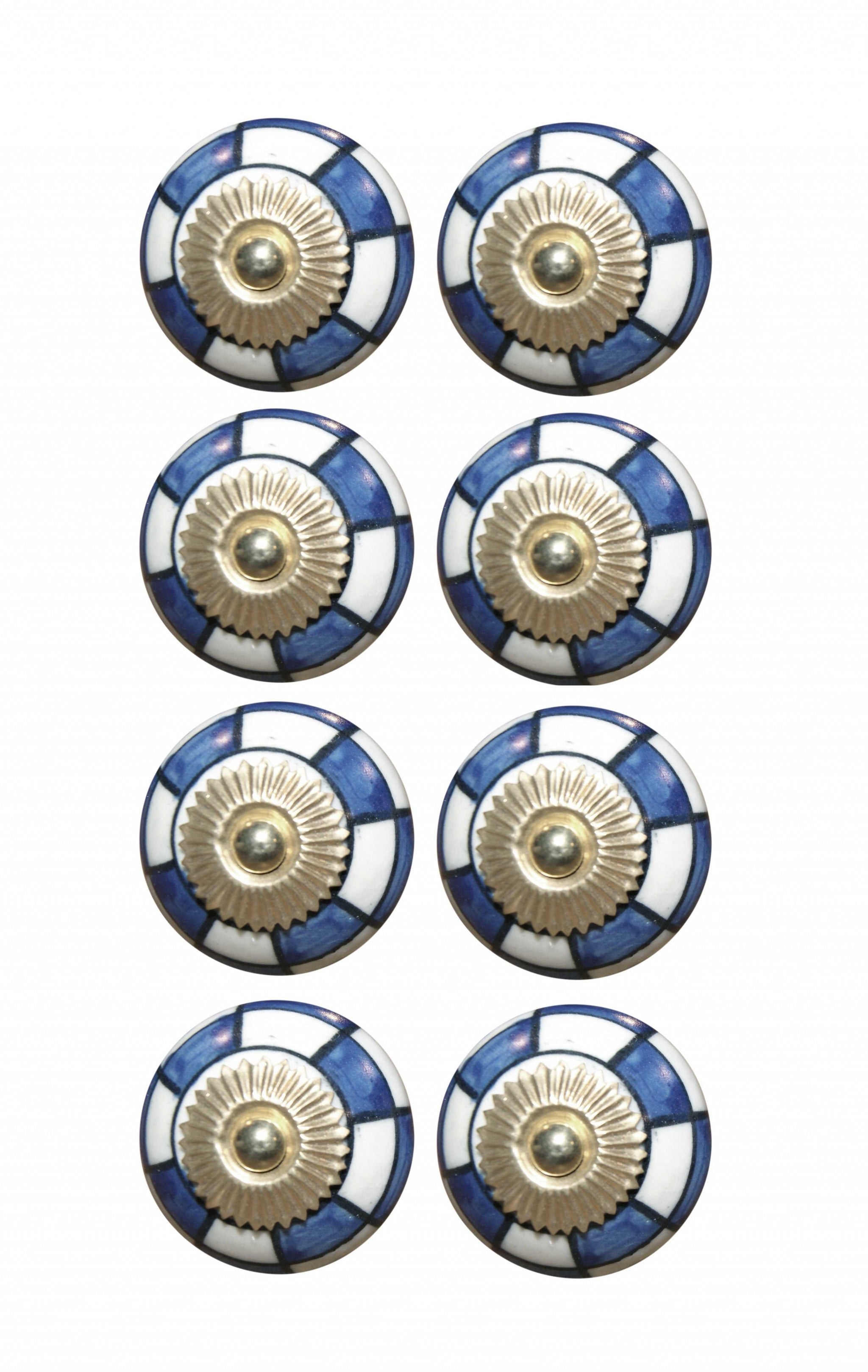 Charming Blue And Gold Set Of 8 Knobs