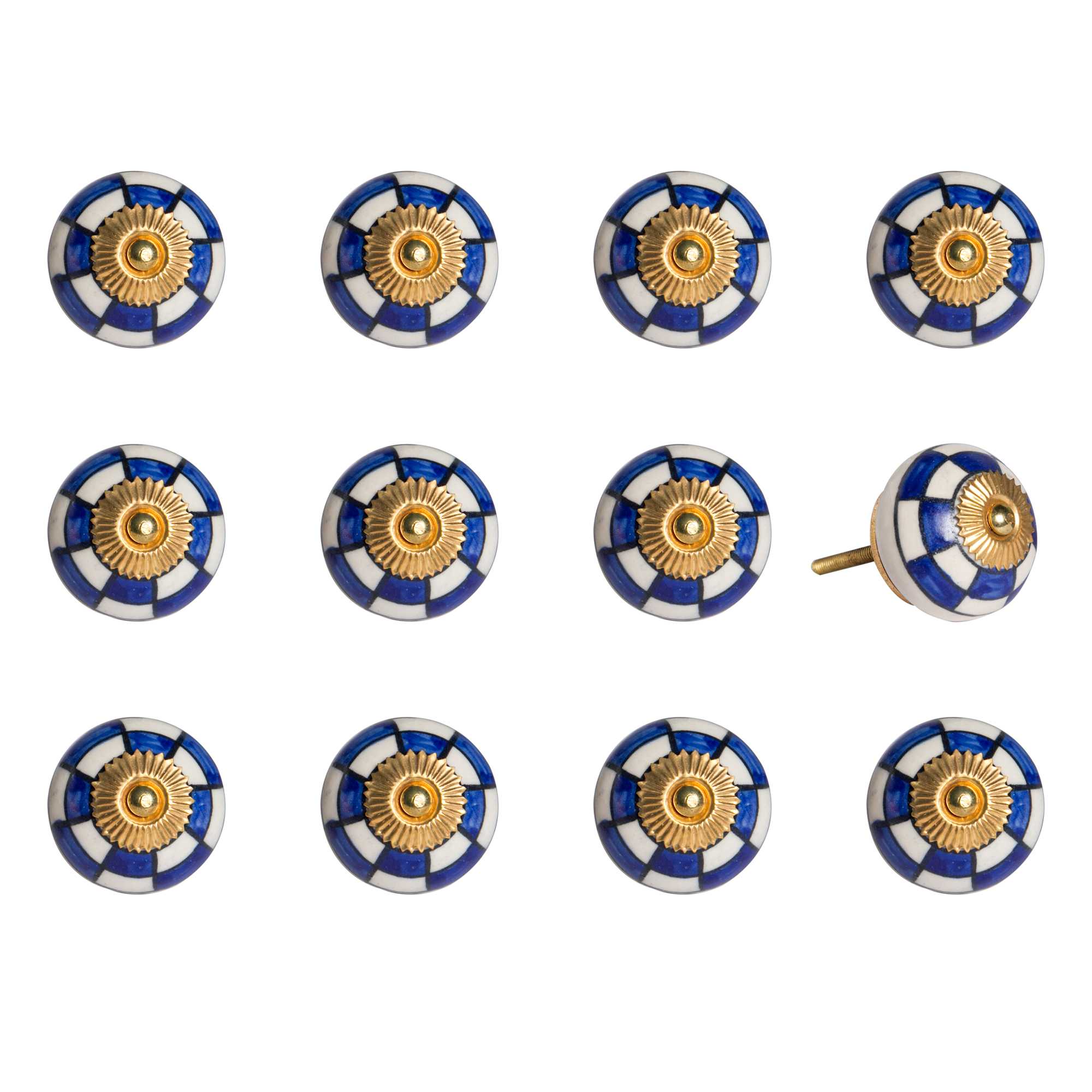 1.5" X 1.5" X 1.5" White Blue And Gold  Knobs 12 Pack