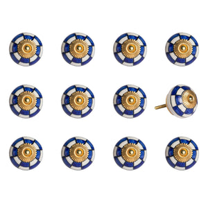 1.5" X 1.5" X 1.5" White Blue And Gold  Knobs 12 Pack