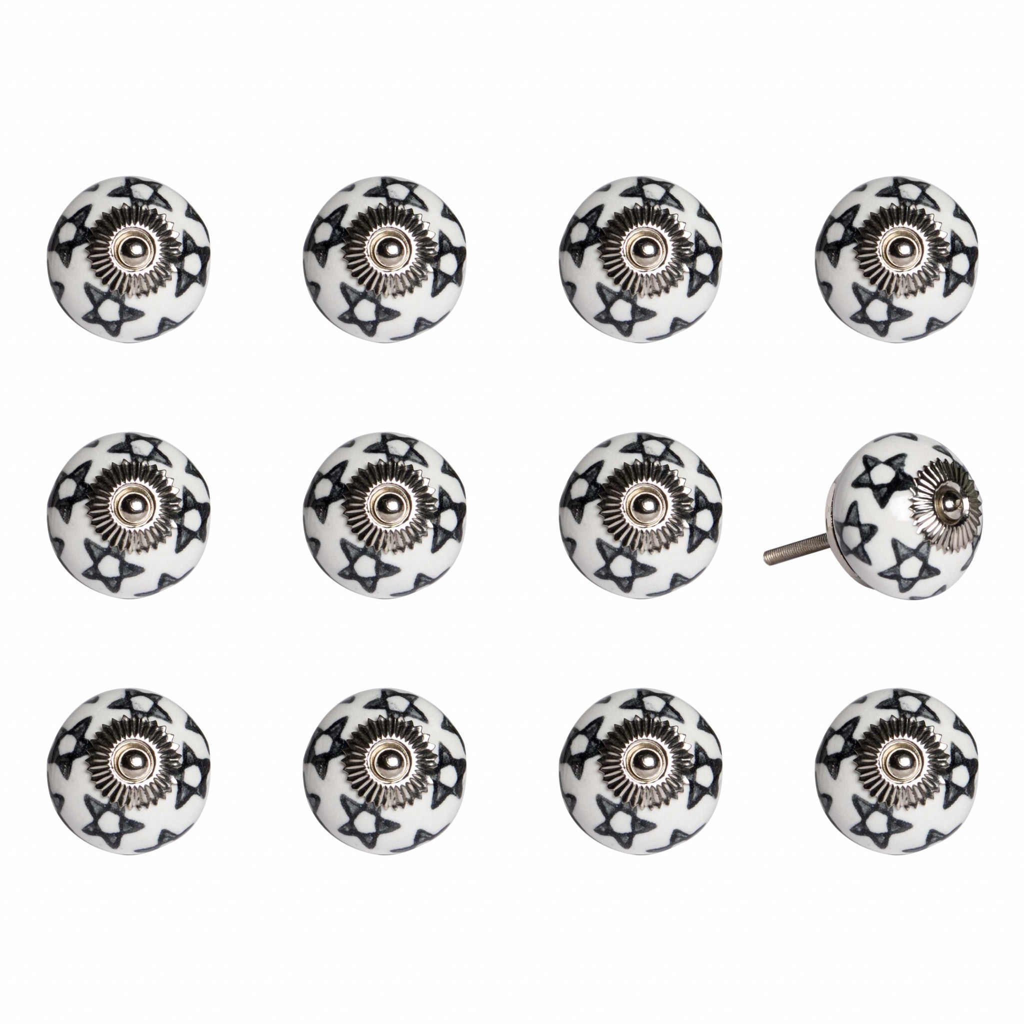 1.5" X 1.5" X 1.5" White Black And Silver  Knobs 12 Pack