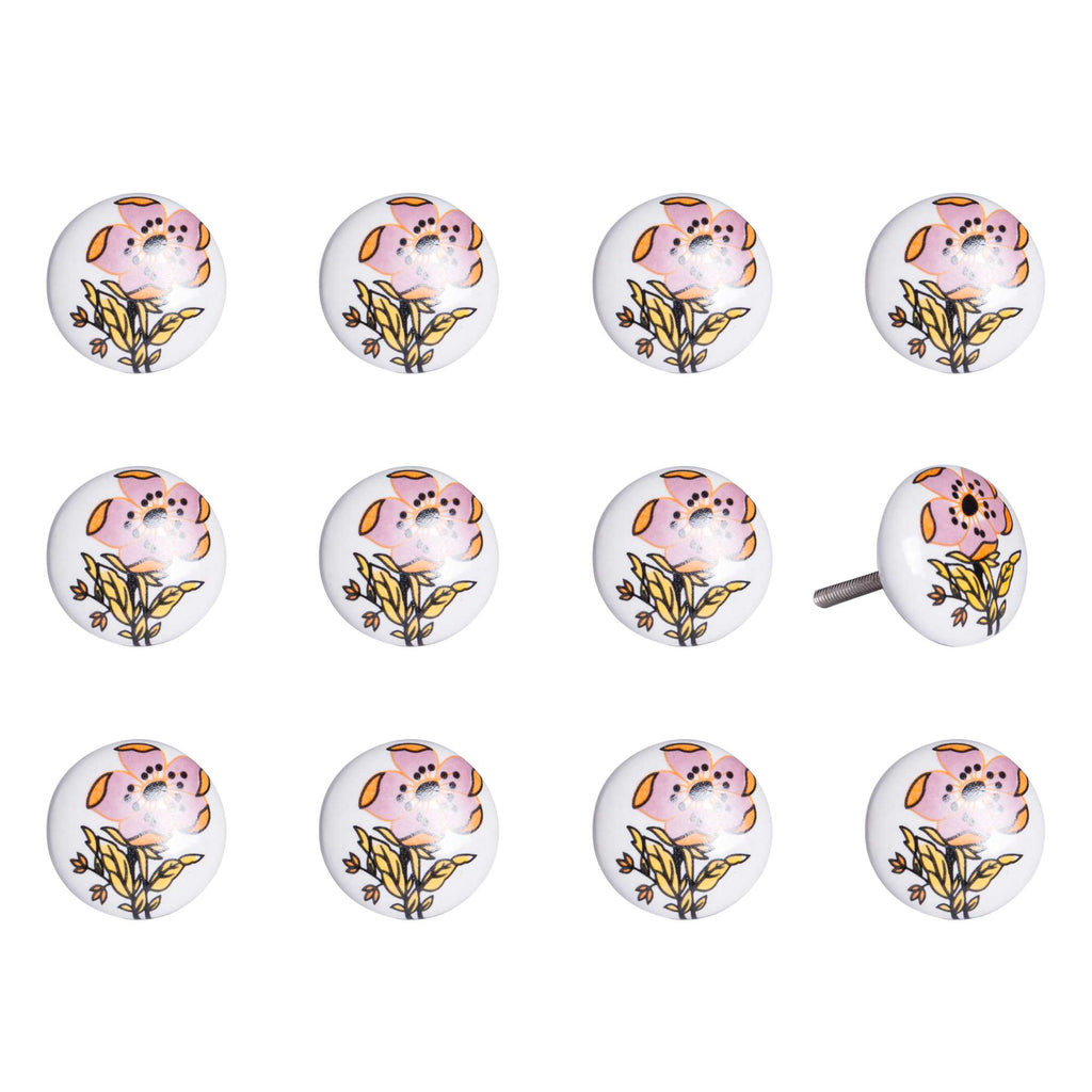 Floral White And Pink Set Of 12 Knobs - 99fab 