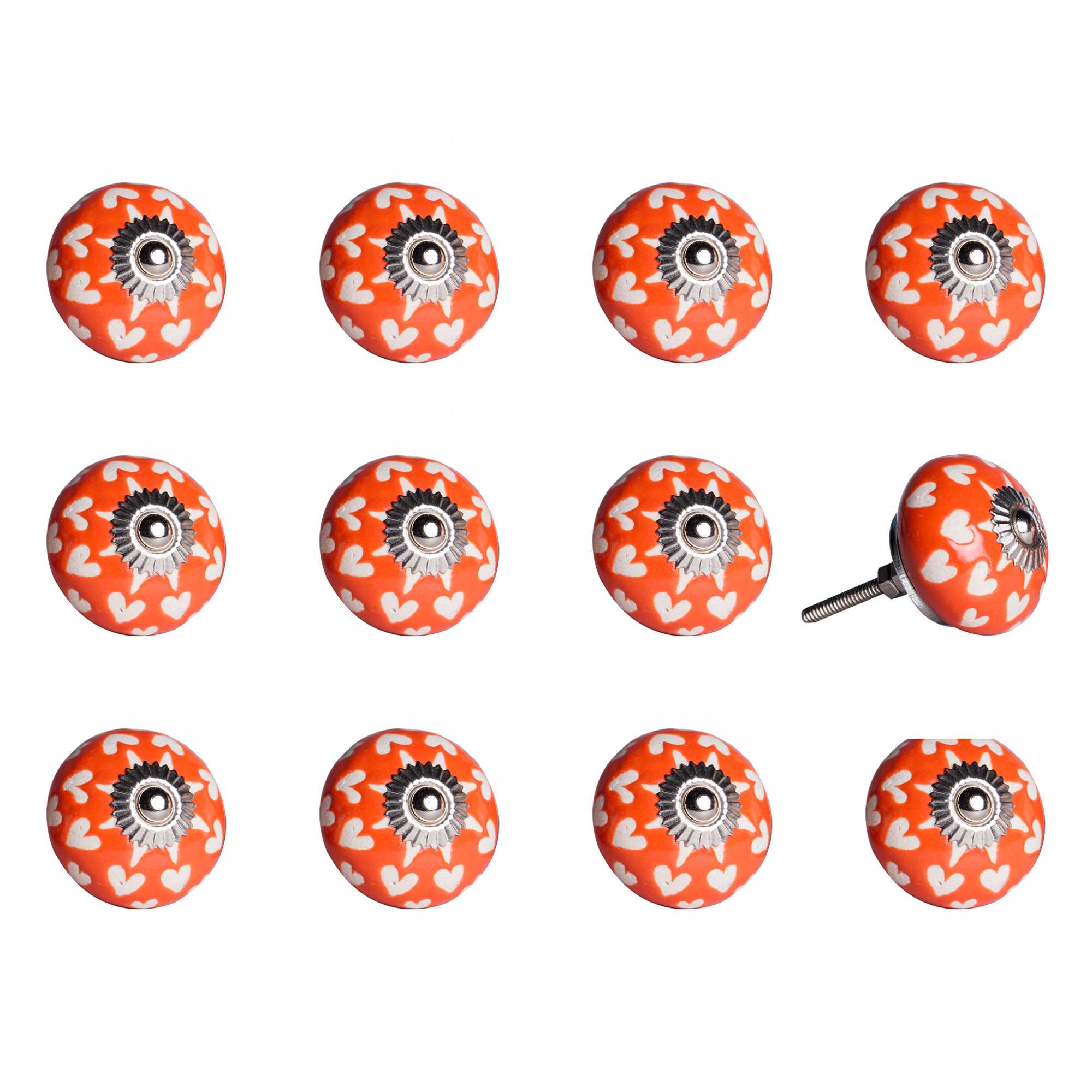 1.5" X 1.5" X 1.5" Orange White And Silver  Knobs 12 Pack