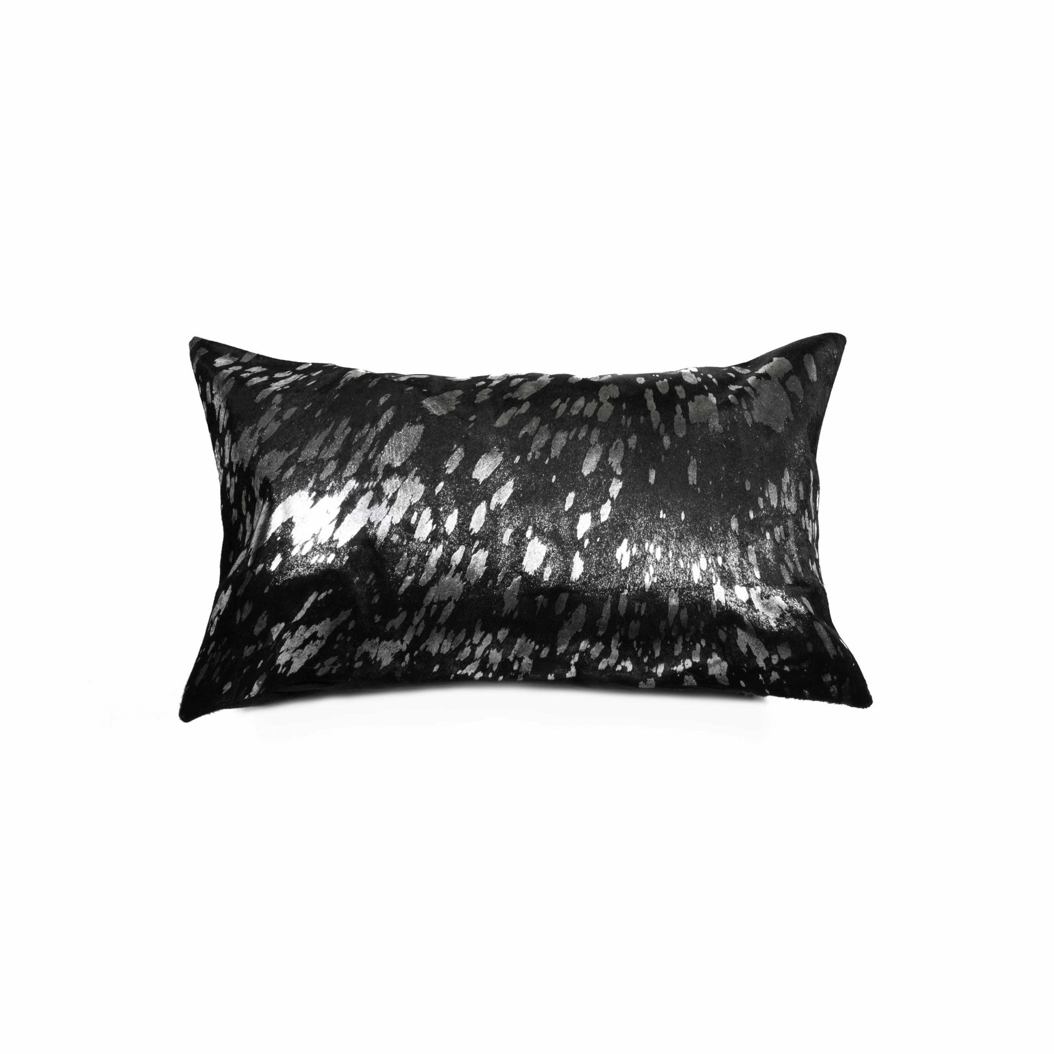 12" X 20" X 5" Modern Silver And Black Torino Kobe Cowhide  Pillow