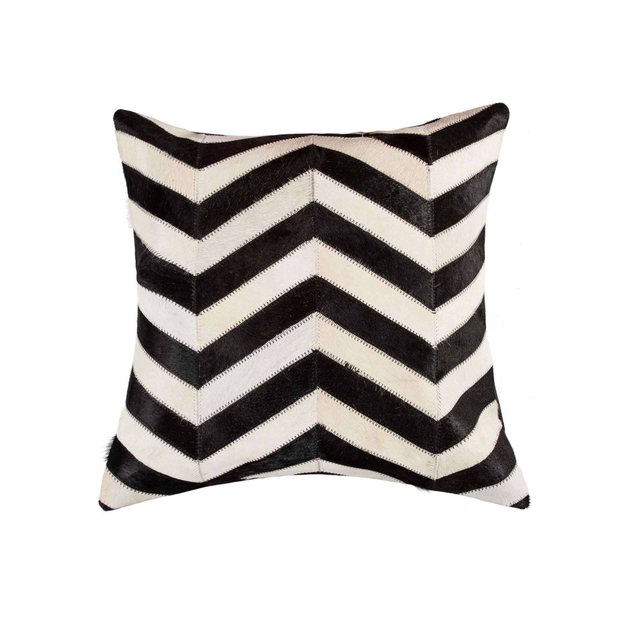 18 X 18 Black And Off White Chevron Cowhide Throw Pillow