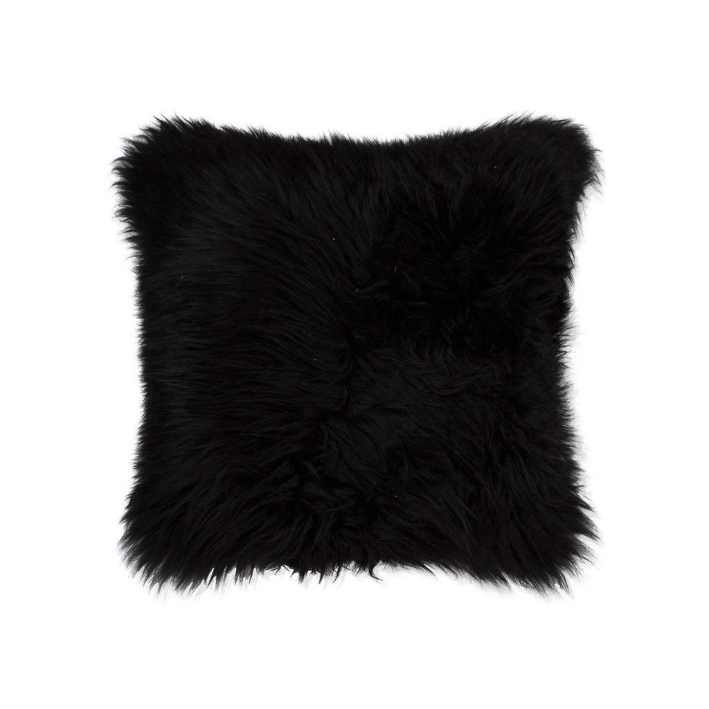 Contemporary Square Black New Zealand Sheepskin Accent Pillow - 99fab 