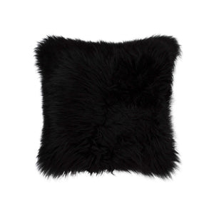 Contemporary Square Black New Zealand Sheepskin Accent Pillow