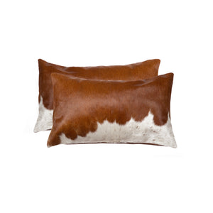 12" X 20" X 5" Brown And White Cowhide  Pillow 2 Pack